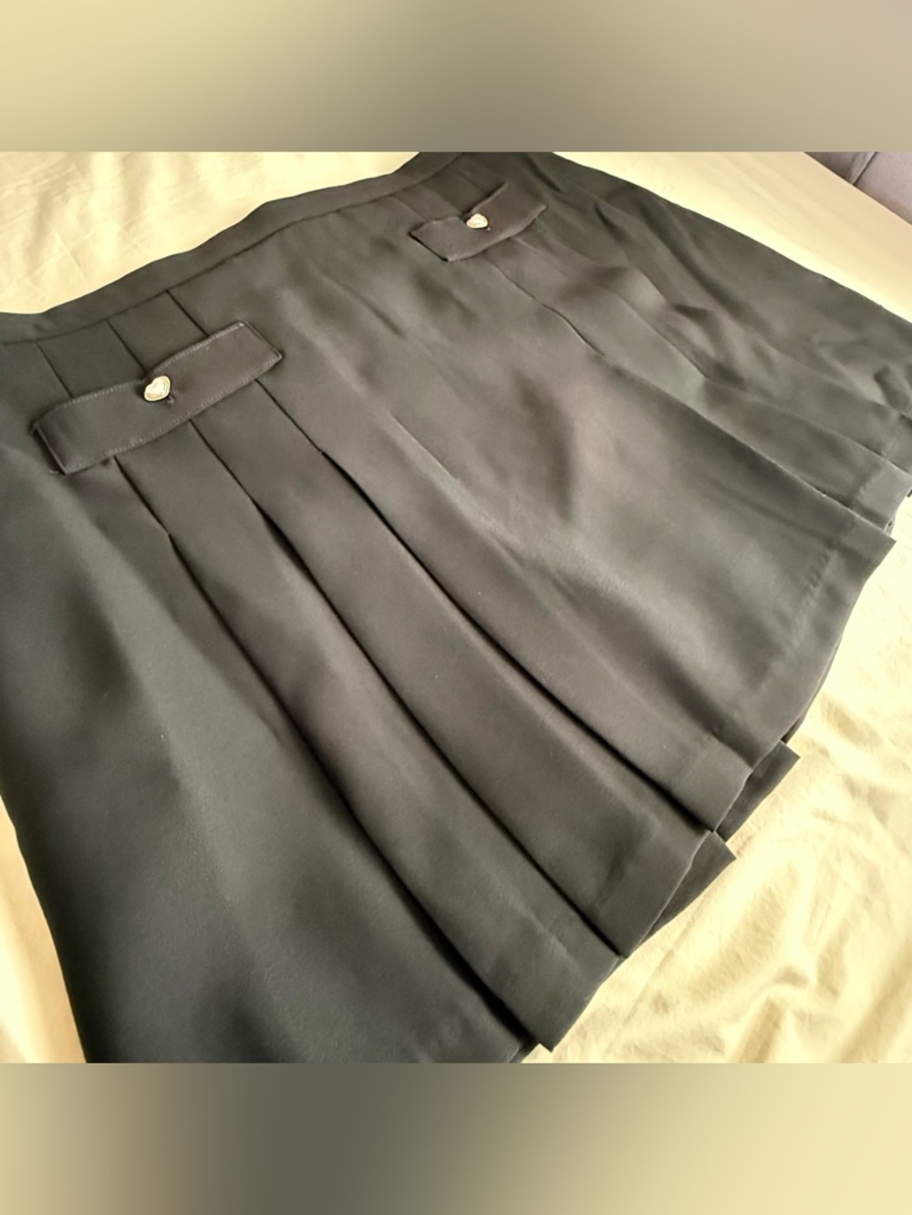 Black Pleated Mini Skirt with Pearl Heart Buttons - Picture 4 of 11